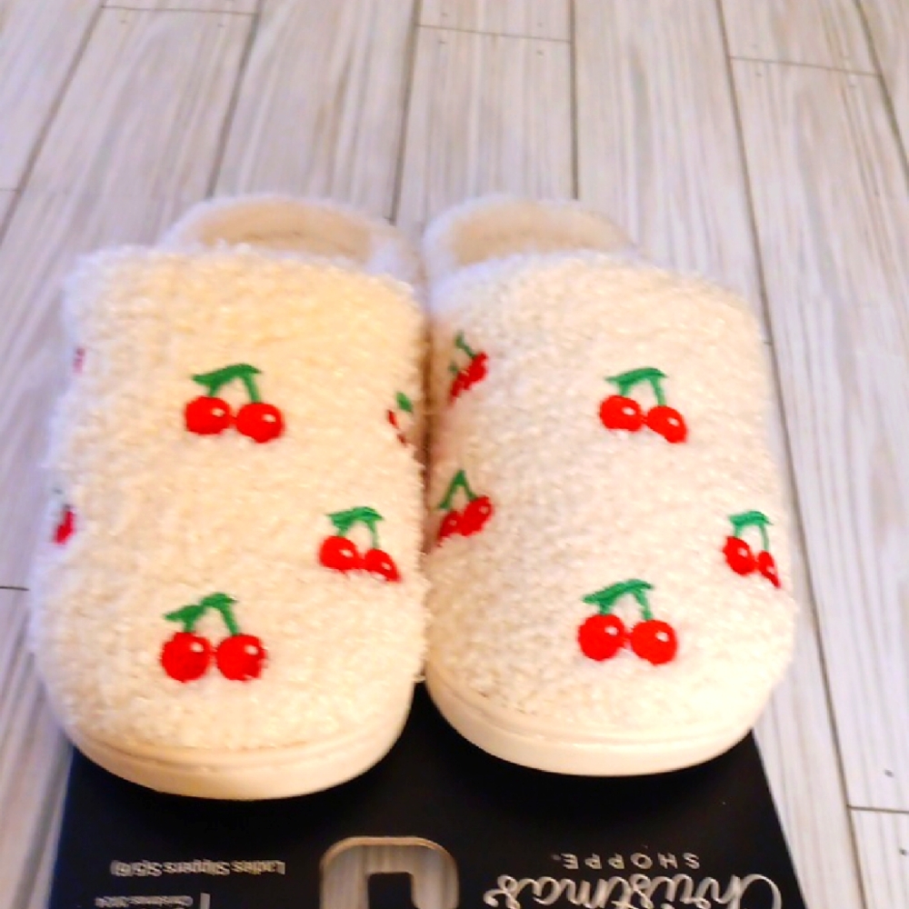 Cozy White Cherry Slippers